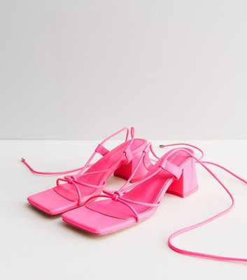 Public Desire Bright Pink Tie Strappy Block Heel Sandals