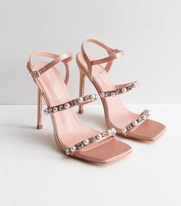 Public Desire Pink Embellished Stiletto Heel Sandals