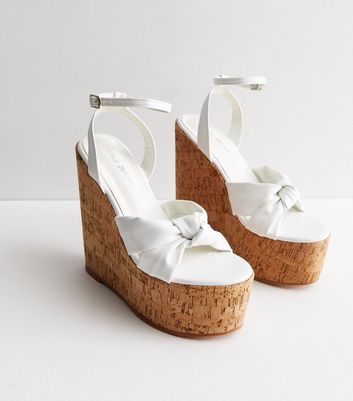 Buy Sandals Cork Wedge Strappy Platform Sandals White Size 85 Online in  India  Etsy