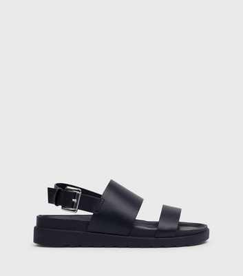 London Rebel Black Leather-Look Chunky Sandals