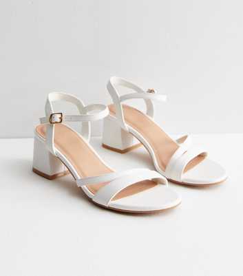 White Asymmetric Block Heel Sandals