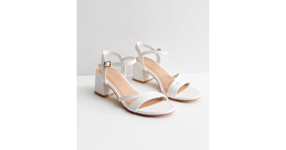 White Asymmetric Block Heel Sandals New Look