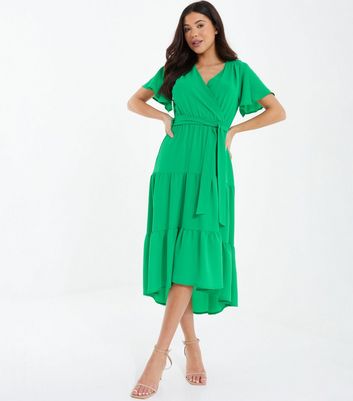 QUIZ Green Tiered Midi Wrap Dress New Look