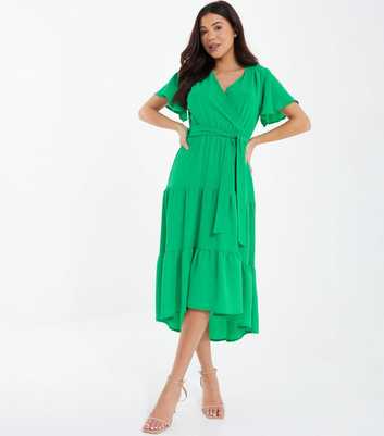 QUIZ Green Tiered Midi Wrap Dress