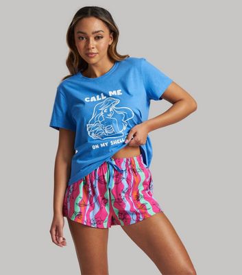 Loungeable Blue Short Pyjama Set with Little Mermaid Print New Look