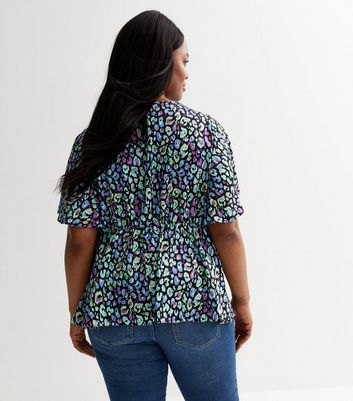Curves Blue Floral Tie Front Top New Look
