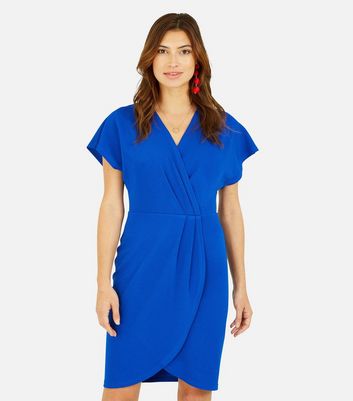 Blue wrap cheap dress short sleeve