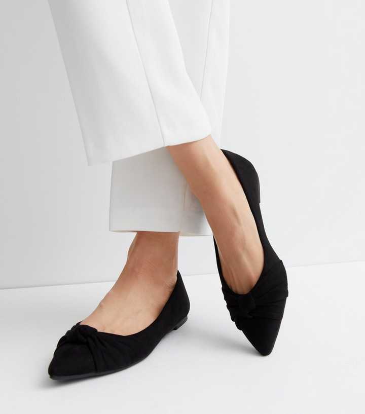 Wide Fit Black Pointed Bow Ballet Pumps