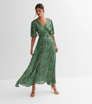 Blue Vanilla Green Abstract Belted Maxi Wrap Dress