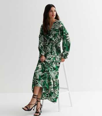 Blue Vanilla Green Floral Tiered Maxi Wrap Dress