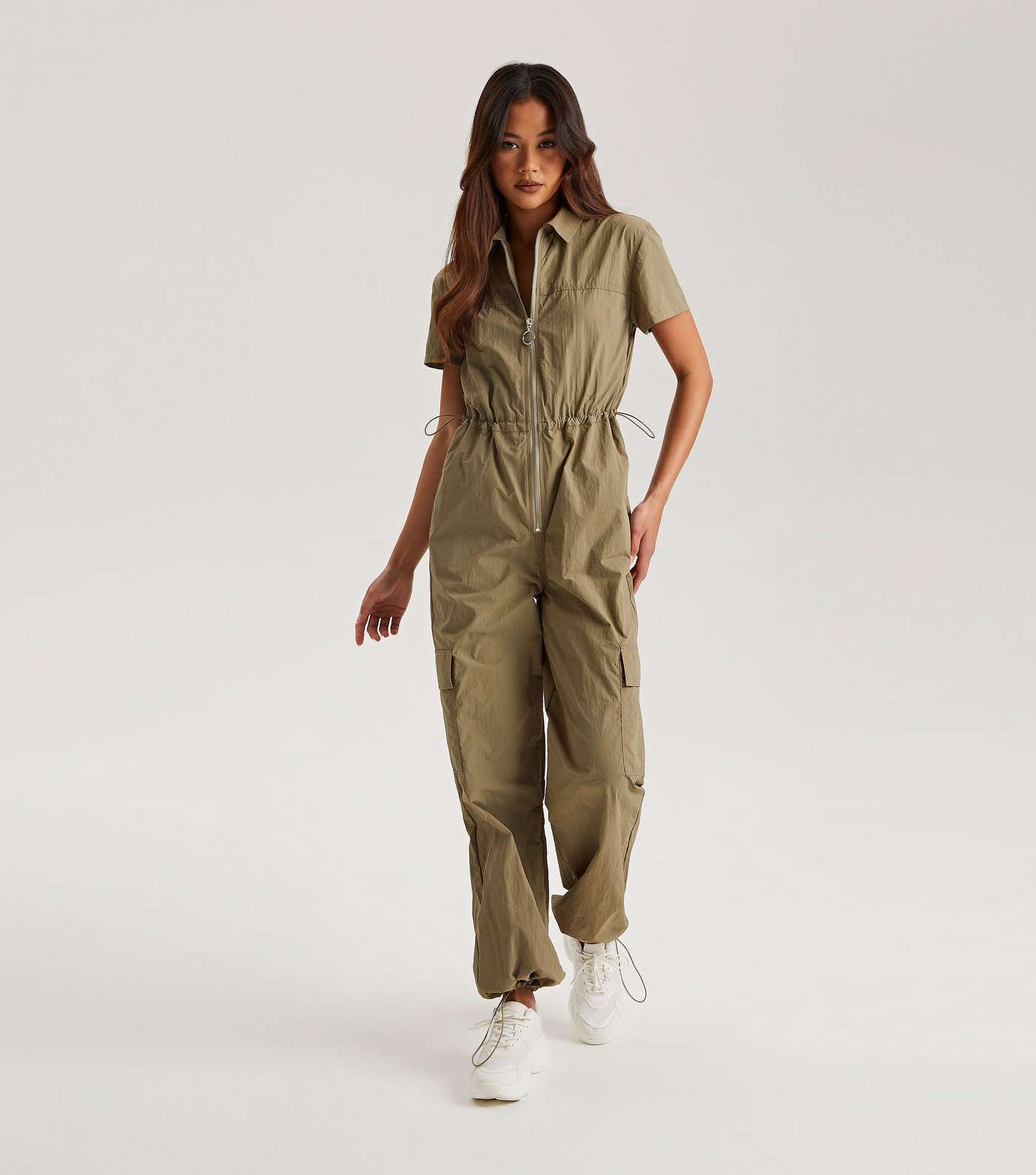 Urban Bliss Olive Zip Front Parachute Cargo Jumpsuit | New Look