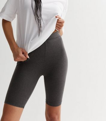 White TShirt and Acid Wash Cycling Shorts Set New Look