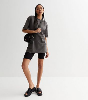 Grey Acid Wash T Shirt and Cycling Shorts Set New Look