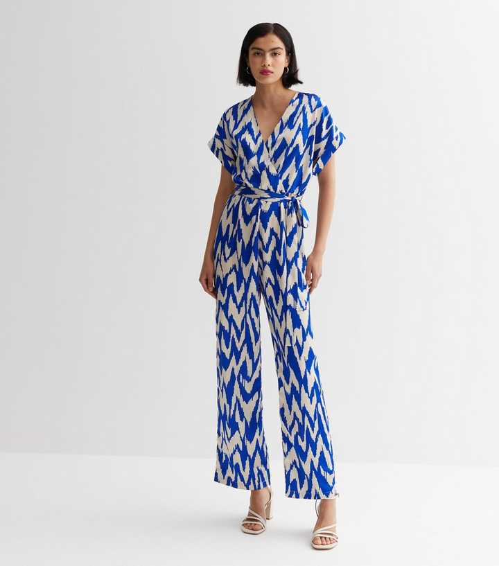 Blue Zig Zag Short Sleeve Jumpsuit