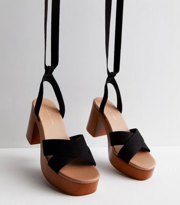 Black platform hot sale tie sandals