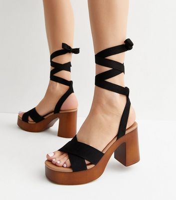 Black Suedette Ankle Tie Platform Sandals New Look