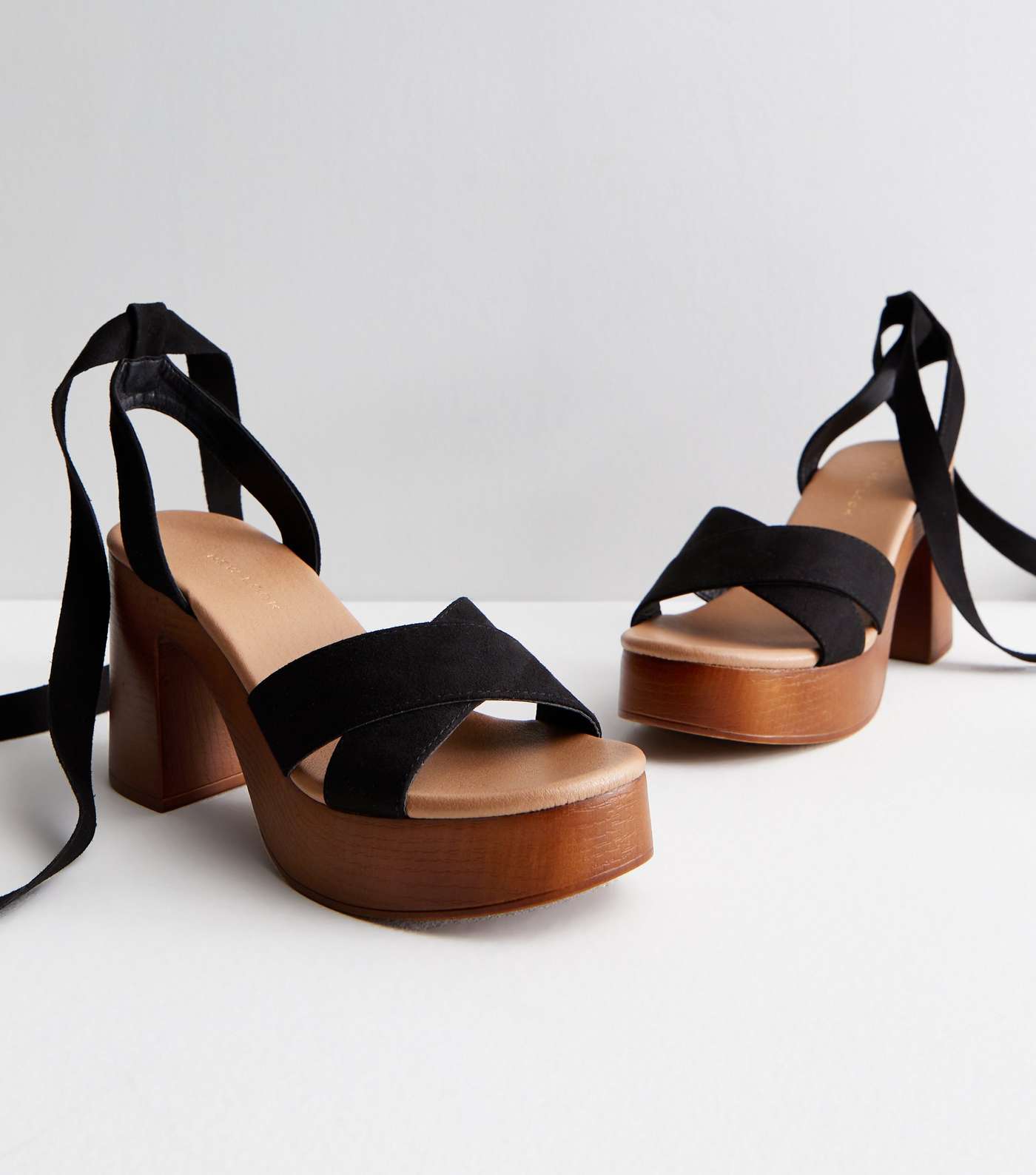 Black Suedette Ankle Tie Platform Sandals Image 5