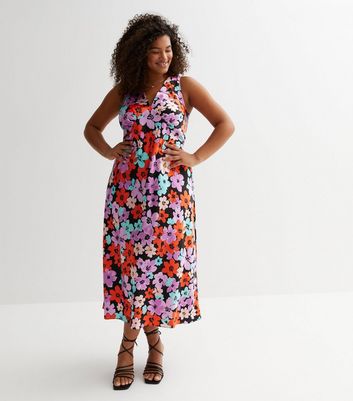 Curves Black Floral Sleeveless Midi Dress | New Look