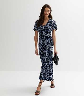 Blue Vanilla Blue Leopard Print Shirred Tiered Midaxi Dress