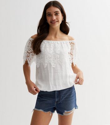 White lace shop up bardot top