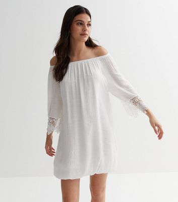 White crochet off the best sale shoulder dress