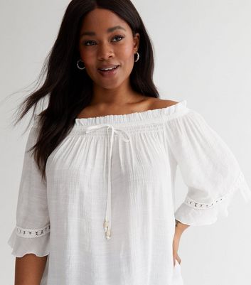 Blue Vanilla Curves Off White Bardot Top New Look