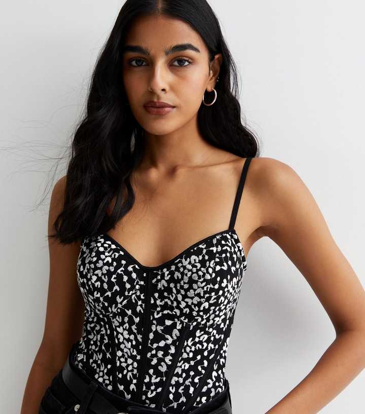 PRETTYLITTLETHING Black Animal Print Structured Corset Top – Luxe by Kan