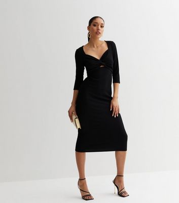 New look black outlet ribbed dress