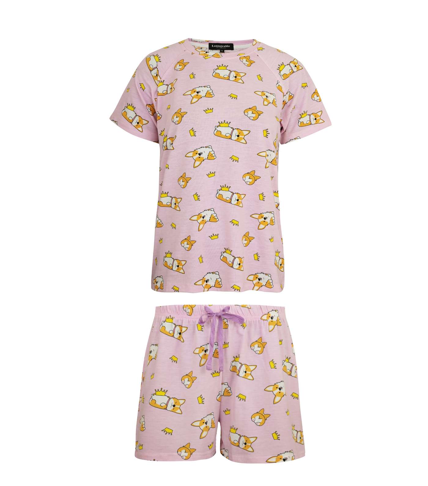 Loungeable Pink Short Pyjama Set with Corgi Print Image 5