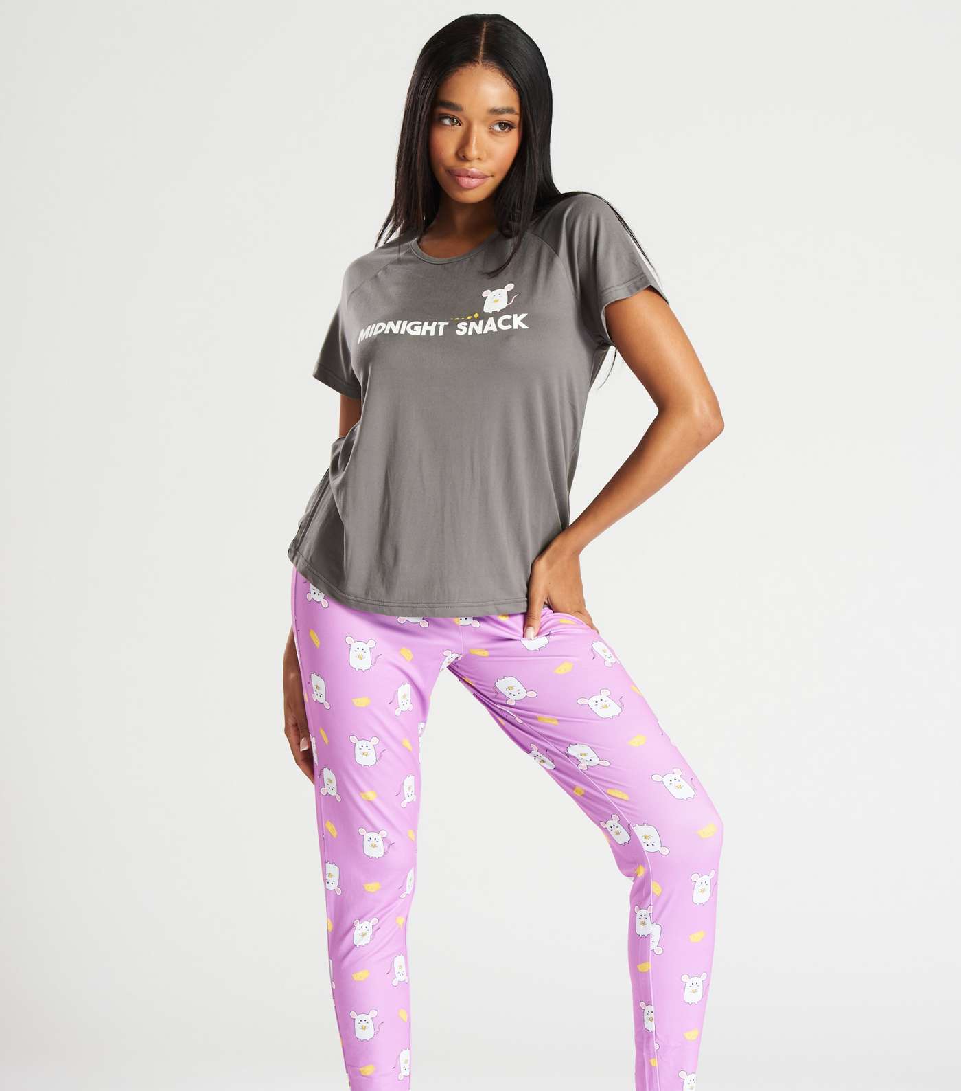 Loungeable Lilac Jogger Pyjama Set with Mouse Print Image 5