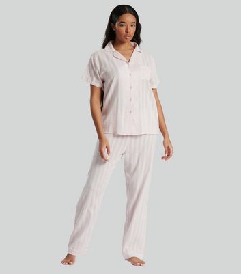 Loungeable Pink Shirt Pyjama Set with Stripe Print