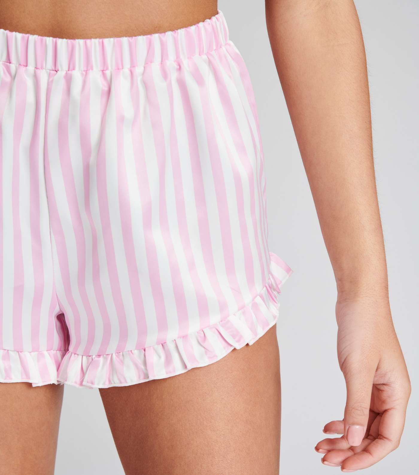 Loungeable Pink Satin Short Pyjama Set with Stripe Print Image 3