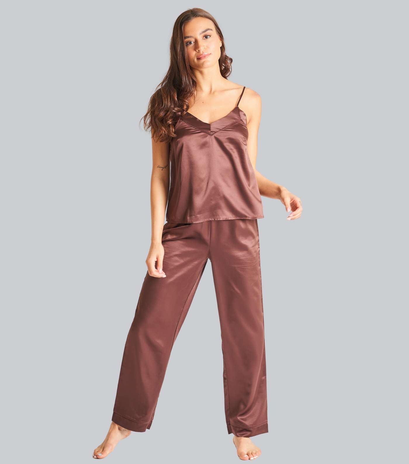 Loungeable Rust Satin Cami Pyjama Set Image 3