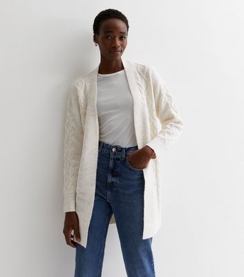 Long cream clearance cable knit cardigan