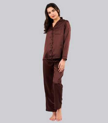 Loungeable Rust Satin Shirt Pyjama Set