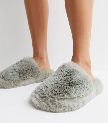 Loungeable Grey Faux Fur Slippers