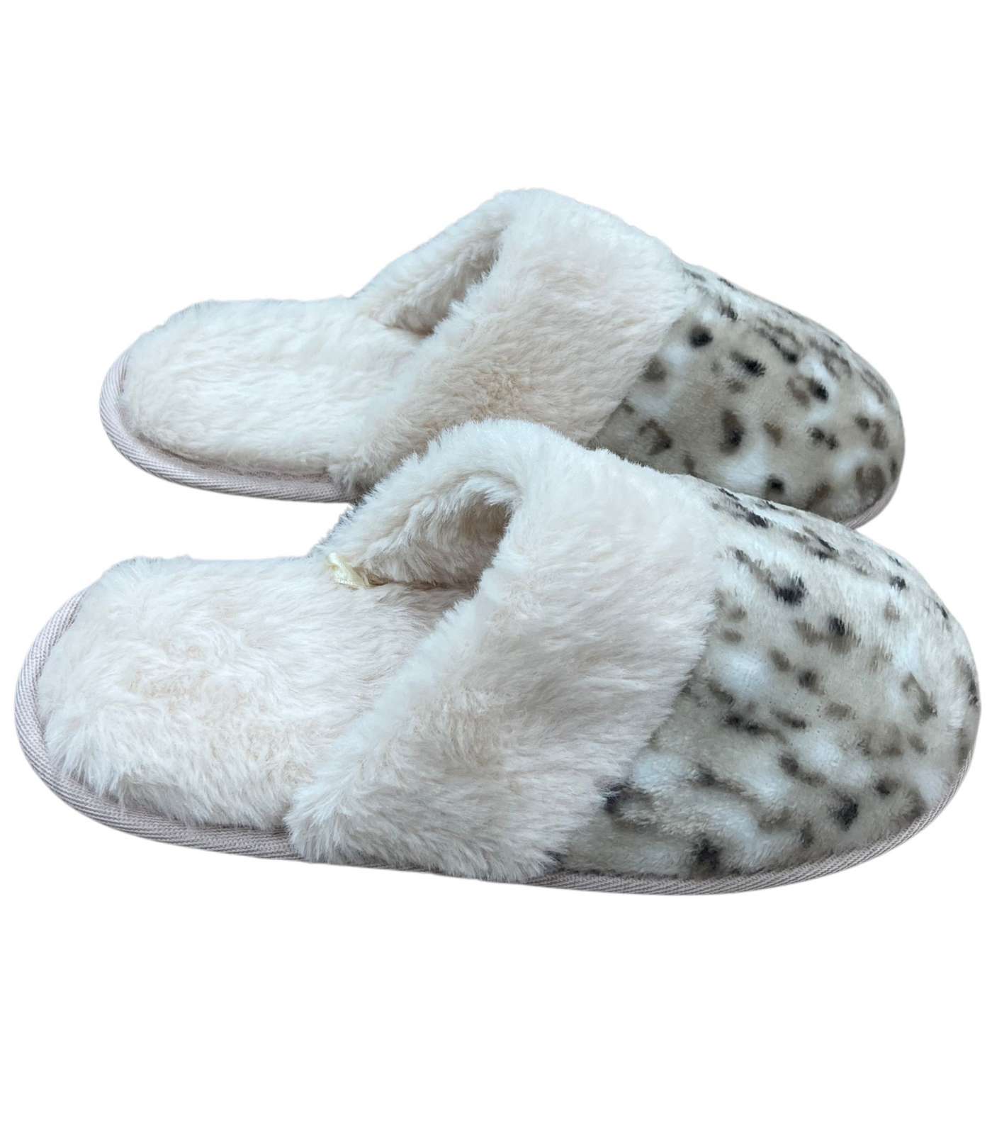 Loungeable Light Grey Leopard Print Faux Fur Slippers Image 3