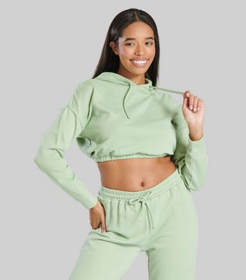 South Beach Light Green Oversized Crop Hoodie | New Look