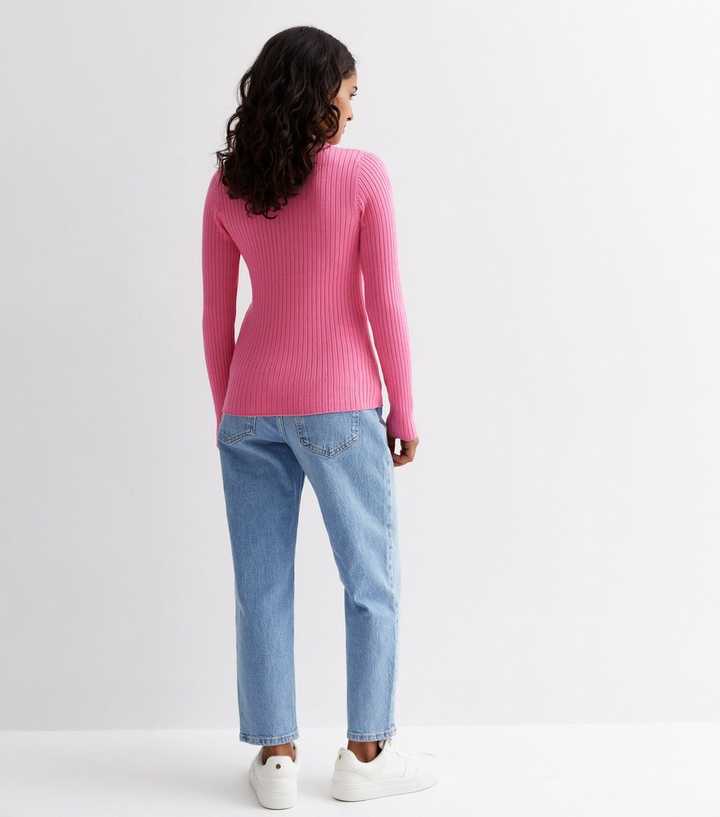 Petite Pink Ribbed Crew Neck Jumper