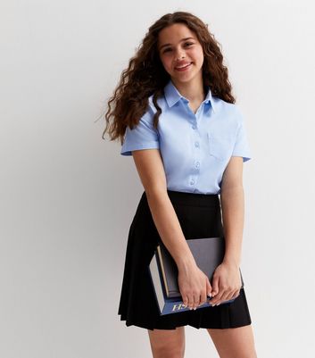 Girls 2 Pack Pale Blue Short Sleeve Regular Fit School Shirts New Look