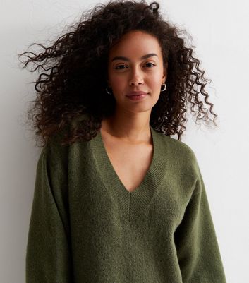 Tall Khaki Knit V Neck Jumper New Look