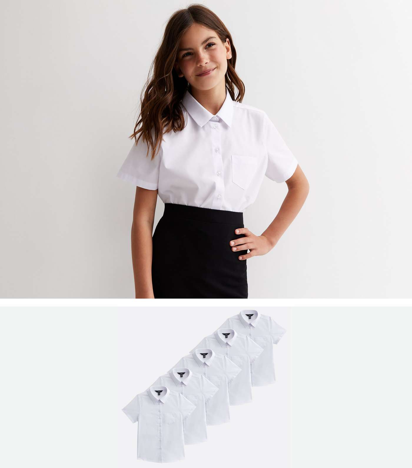 Girls 5 Pack White Short Sleeve Regular Fit School Shirts