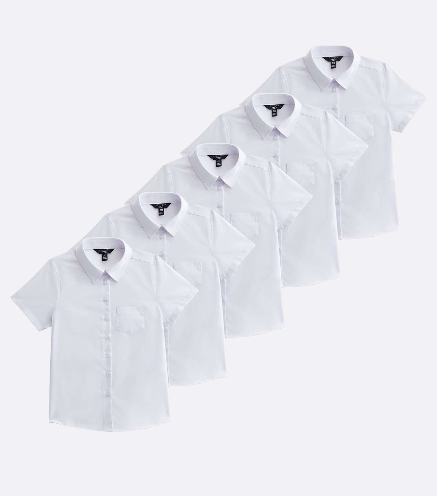 Girls 5 Pack White Short Sleeve Regular Fit School Shirts Image 5