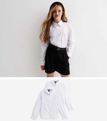 Girls 2 Pack White Long Sleeve Regular Fit School Shirts 