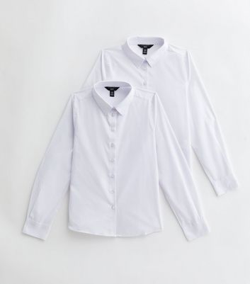 Girls 2 Pack White Long Sleeve Regular Fit School Shirts New Look