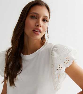 Cameo Rose White Jersey Broderie Frill Sleeve T-Shirt