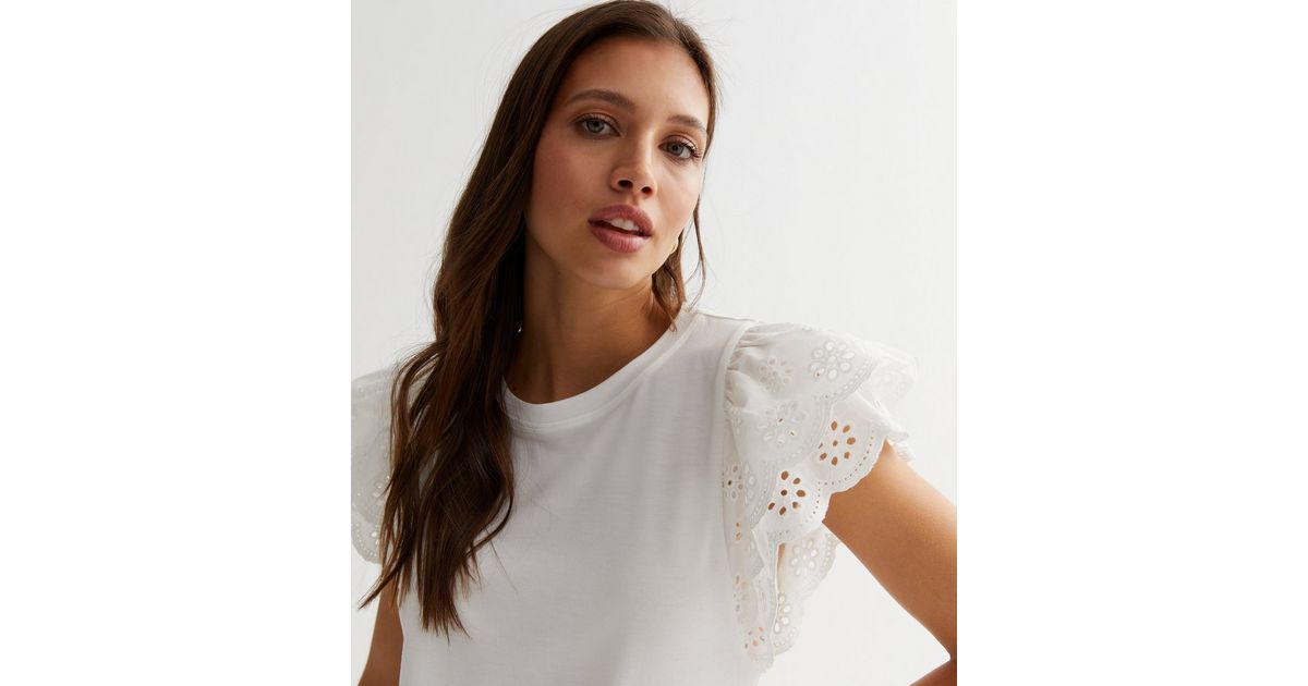 white t shirt frill sleeve