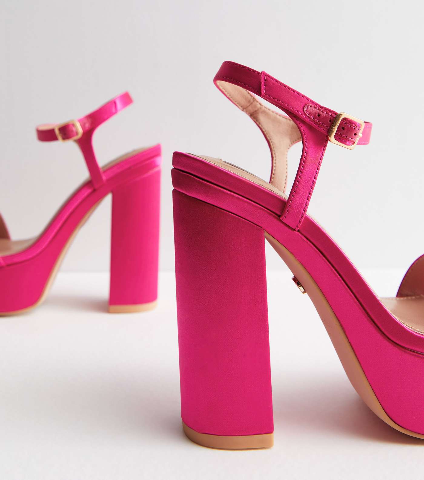 Little Mistress Bright Pink Satin Platform Block Heel Sandals Image 5