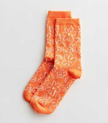 Orange Floral Doodle Socks