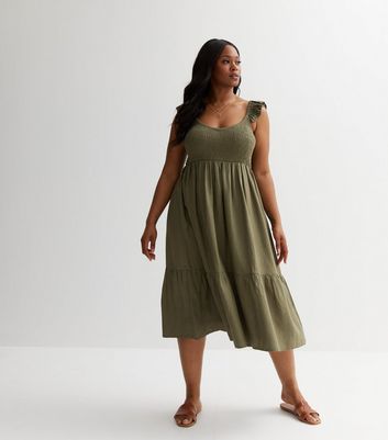 Khaki frill dress sale